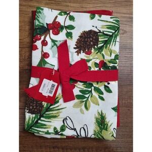 TAG Christmas Stripe Dishtowel Set of 2, 18x26 New Made in India Pinecones A19